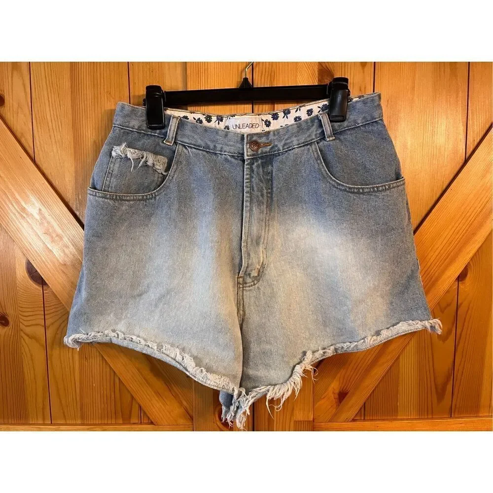 Vintage Unleaded Women's Denim Jean Short Shorts Size 17/18 Distressed (3736) Re